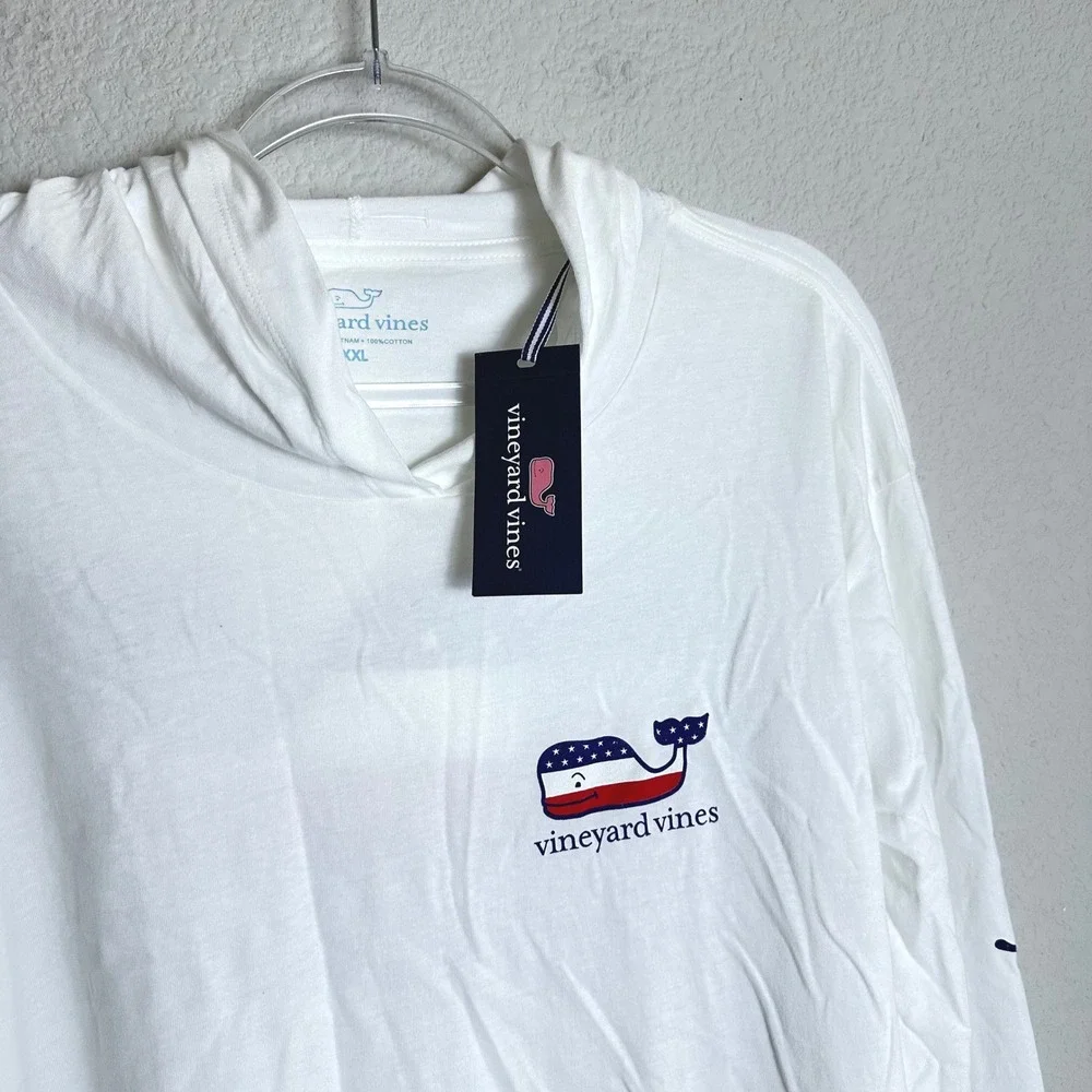 Vineyard Vines Mens XXL White Patriotic American Flag Whale Hoodie T-Shirt NWT
